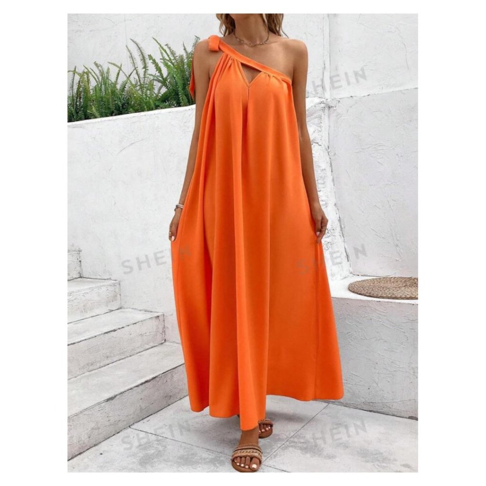 One Shoulder Maxi Sundress Mandarin Orange XL NIB - Picture 5 of 9